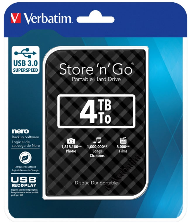 Verbatim 4TB 2.5" USB 3.0 Black Store'n'Go HDD